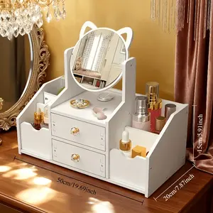 A modern white vanity storage cabinet with drawers, shelves and mirrors designed to save space, Makeup Vanity Table, it is ideal for use in bedrooms, bathrooms, dressing areas, and for organizing beauty products, a must-have for home lovers