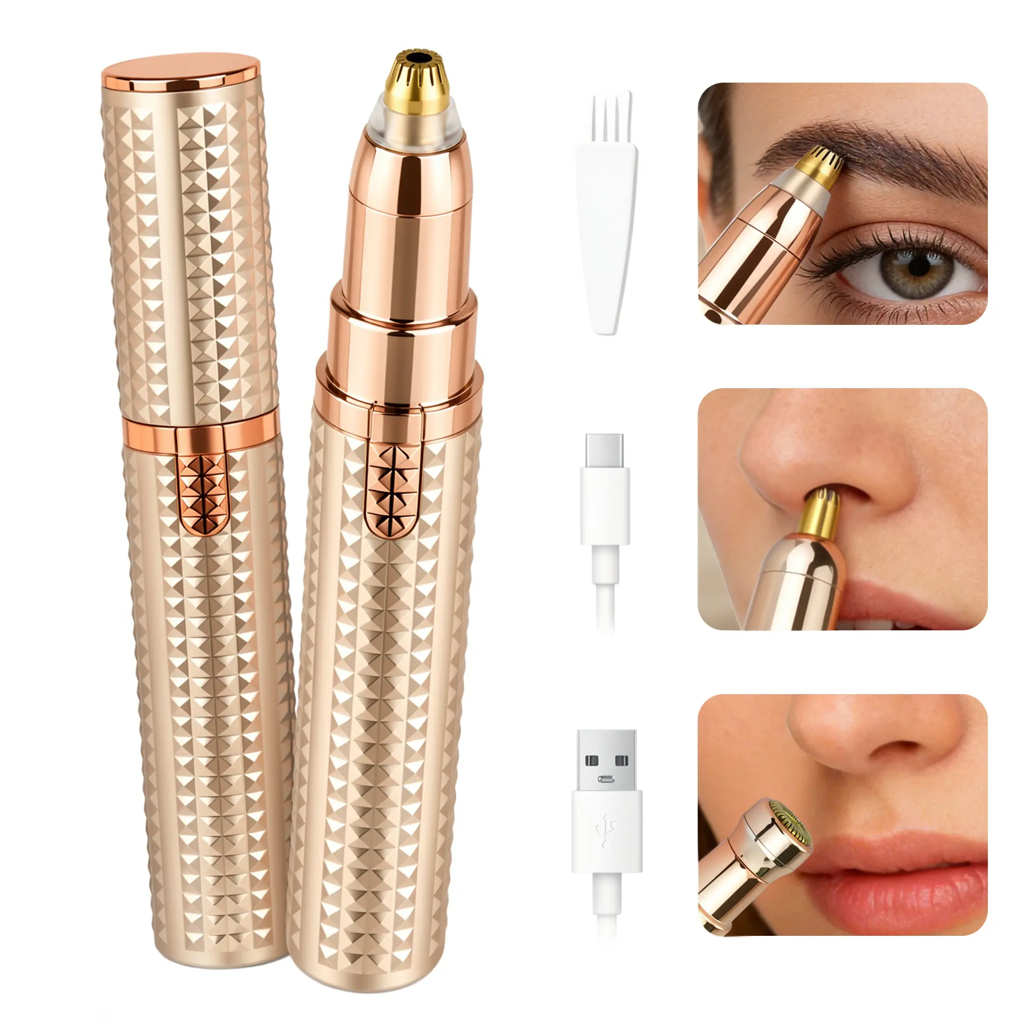Cotsoco 3-in-1 Electric Facial & Eyebrow Hair Trimmer - Hair Remover with 3 Replacement Heads, Pain-Free Trim, USB Recharge, Hold Vertical for Face Area, Perfect Women's Summervibes Gift