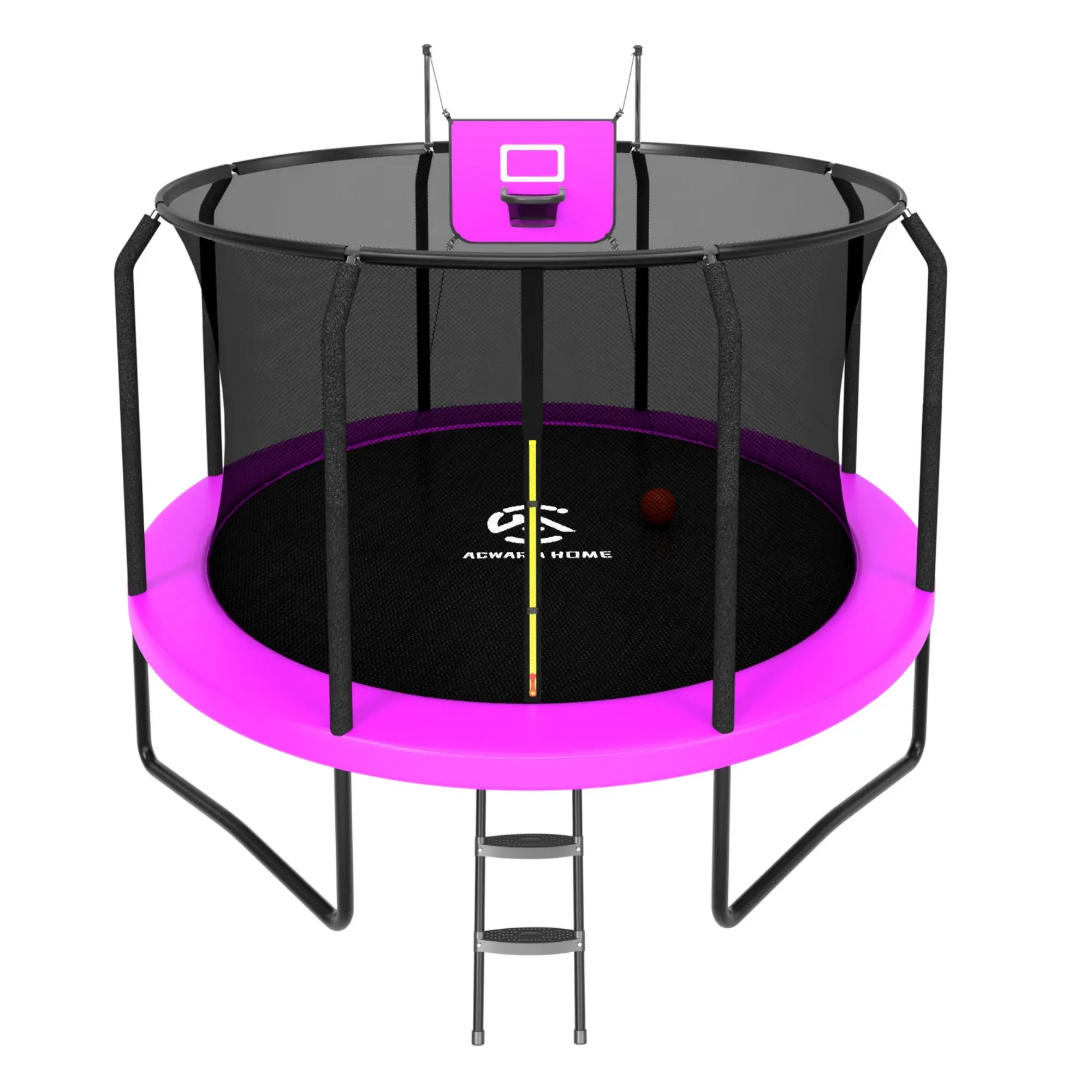 【ACWARM Home】 10/12/14Ft Trampoline with Basketball Hoop, Safety Net, and Climbing Ladder—Summer Recreation Equipment, Easy to Install