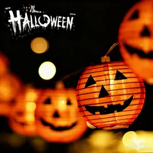 Halloween Pumpkin Lantern String Lights, 8.5Ft Jack O Lanterns Pumpkin String Lights with10 Orange Pumpkin Lanterns, Outdoor Holiday Lantern Lights for Halloween Party Patio Indoor Outdoor