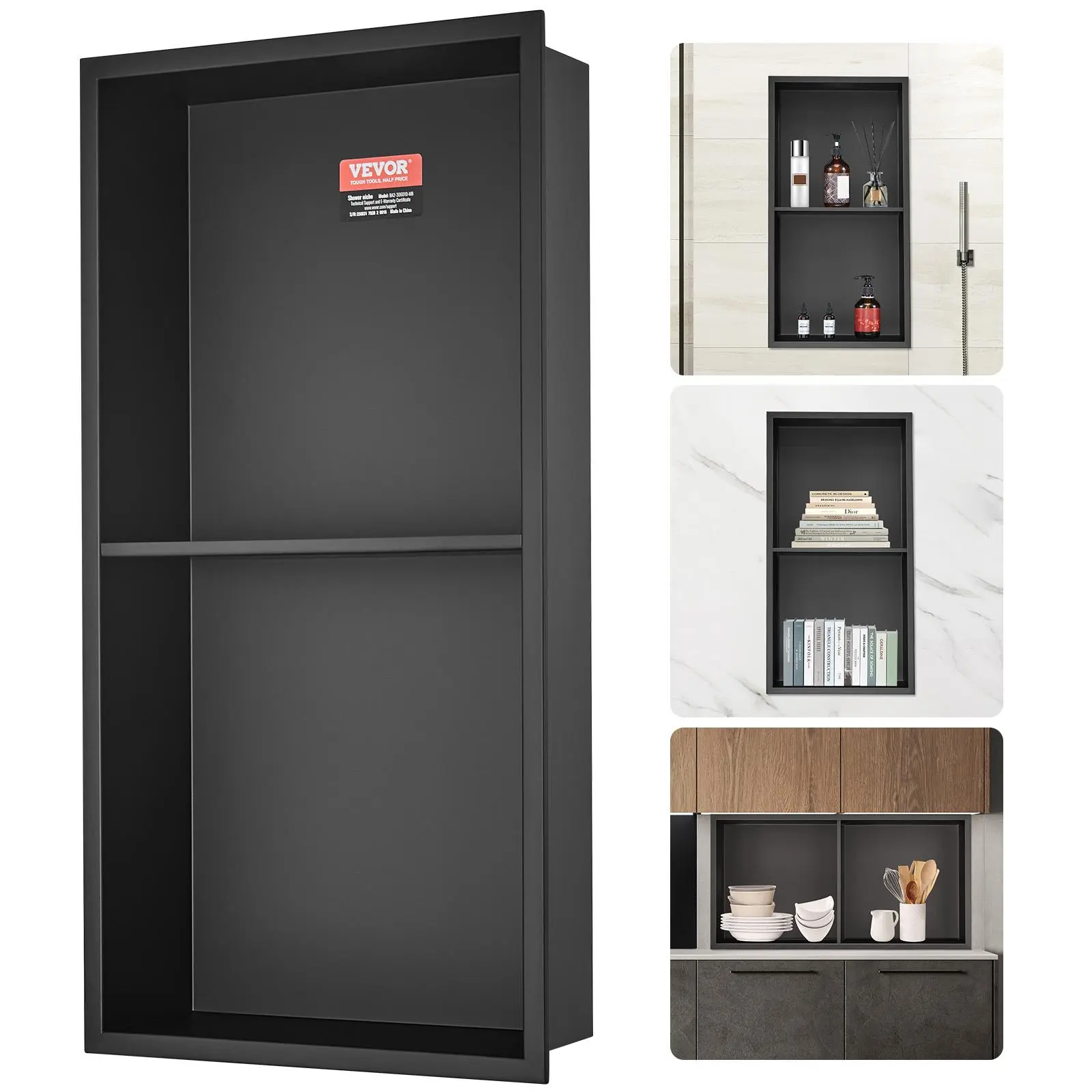 【Summerfinds】VEVOR 13"x25" No Tile Shower Niche 304 Stainless Steel, Wall-Inserted Niche Recessed Double Shelves, Sealed Waterproof Rust-Resistant Easy Cleaning Modern Niche for Shower or Soap Storage Bathroom