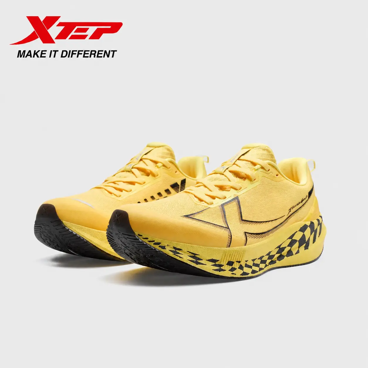 XTEP 2000km 5.0 Men's Running Shoes,Chrysanthemum Yellow / Black 5.0,Next-Gen Midsole,Unbreakable Upper,Pro-Level Stability and Lighter & Faster.