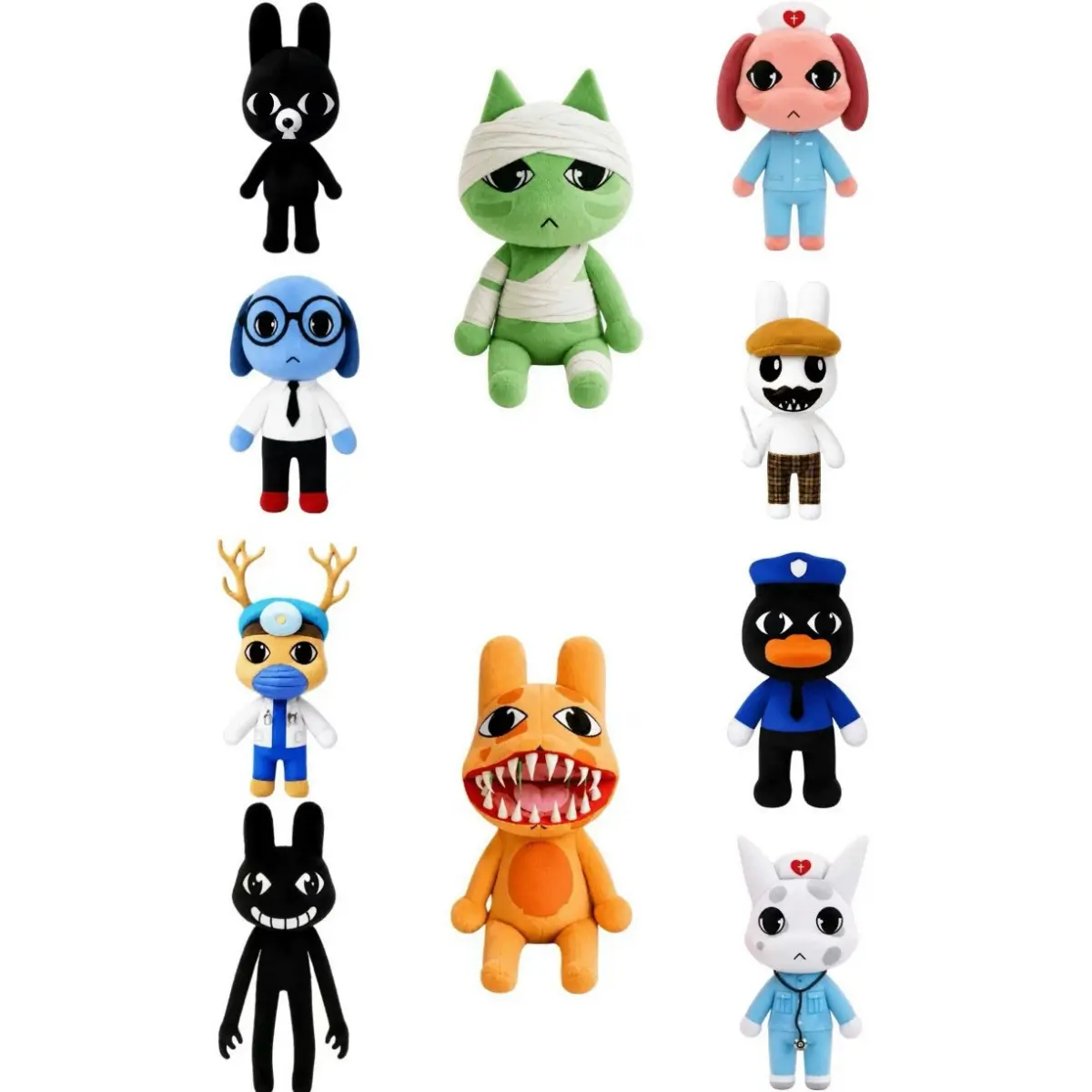 Roblox Animal Hospital Plush Toys Full Set, Barney Anomaly Ratthew Liz Nurse Dog Duck Police Deer Doctor Soft Stuffed Doll, Creepy Cute Horror Game Merch Gift for Teen Fans Halloween Collectible Decor, High Elastic PP Cotton Washable Game Character Figure
