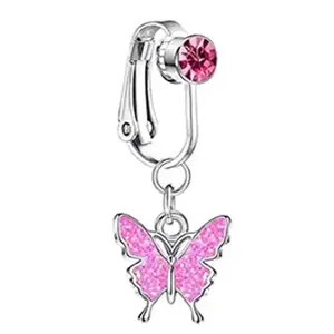 PINK BUTTERFLY CLIP ON BELLY RING