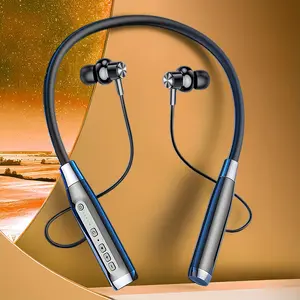 Neckband headphones with ultra-long 100 hours of playback time, V5.3 earbuds with a built-in microphone, high-quality stereo magnetic ear tips, USB‑C fast charging, foldable lightweight design, noise‑reducing sports earbuds suitable for fitness.