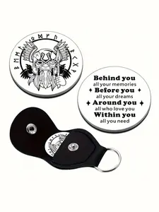 Viking Runes Amulet Keychain, Inspirational Quote Engraved Keychain, Stainless Steel Keychain for Men and Women, Perfect Gift Idea