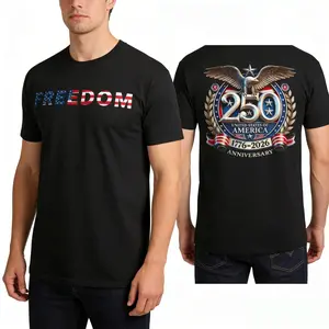 Patriotic USA 250th Anniversary T-Shirt - Freedom Flag Lettering & Eagle Graphic Tee, Ideal Gift for Veterans, 4th of July & American Pride PLK0093