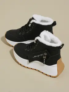 Women's Winter Boots, Silver Color Loafers, Thick Sole Mary Janes, Casual Sporty Shoes, Warm Snow Boots for All Seasons, Round Toe Boots