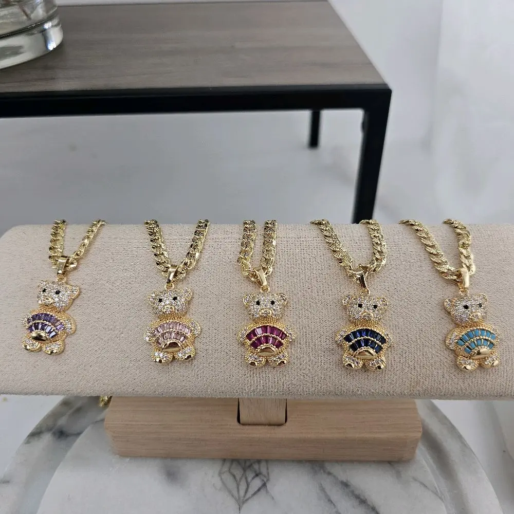teddy bear pendant with chain  20 inch