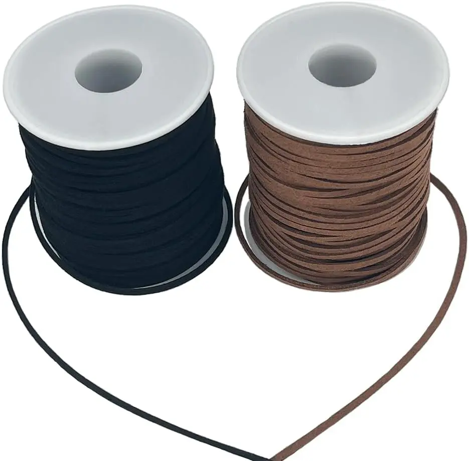 Leather String, 2 Rolls Faux Leather Cord, Flat Suede Leather Lace for Necklaces, Bracelets,  Making, Tassels, Dream Catchers and Art Crafts