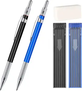 2mm Mechanical Pencil Set, 2 count Artist Carpenter Drafting Pencils 2.0 mm with 2 Tube Lead Refill (HB, 2B), Art Lead Holder Metal Marker for Draft Drawing, Writing, Art Sketching
