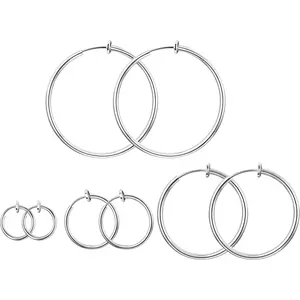 Stainless Steel 4 Pairs Set Clip On Hoop Earrings for Women Men Non Pierced Earrings Silver Jewelry Earrings Set