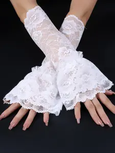 Lace Trimmed Long Sleeve Elastic Sweater Sleeves, Pair of Decorative Fake Sleeves for Daily & Evening Wear, Fashion Accessories