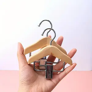 Wooden Hanger with Stainless Steel Clip, 3unts Mini Clothes Hanger, Space Saving Design Hanger for Small Items, Socks, Baby Clothes