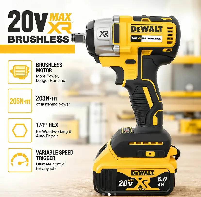 Dewalt DCF880 20V XR Cordless Brushless Impact Wrench - 1/2in Drive, High Torque Tool, 203N.M Torque, Pressure-Sense Speed Control for Precise Work