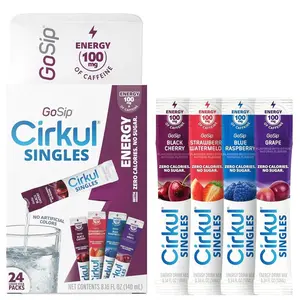 Cirkul GoSip® Energy Drink Mix Clear Liquid Packets (24-Pack) - Blue Raspberry, Black Cherry, Strawberry Watermelon, Grape. No Sugar, Zero Calorie Caffeinated Water Flavoring, No Artificial Colors