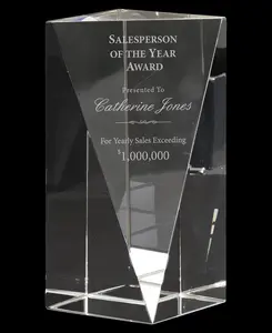 Custom Triangle Front Pillar Crystal Award