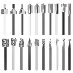 Carving Bits Engraving Router Bit, 20pcs Different Rotary Burr Set with 1/8"(3mm) Shank for Rotary Tools for Woodworking, Carving, Drilling, Engraving, Trimming