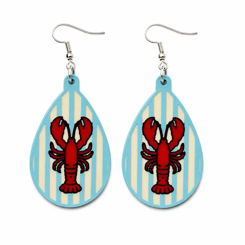8 Bit Lobster Earrings | Coastal Retro Dangle Earrings | New England Lobster Jewelry | Beachy Gamer Gift | Nautical Teardrop Earrings