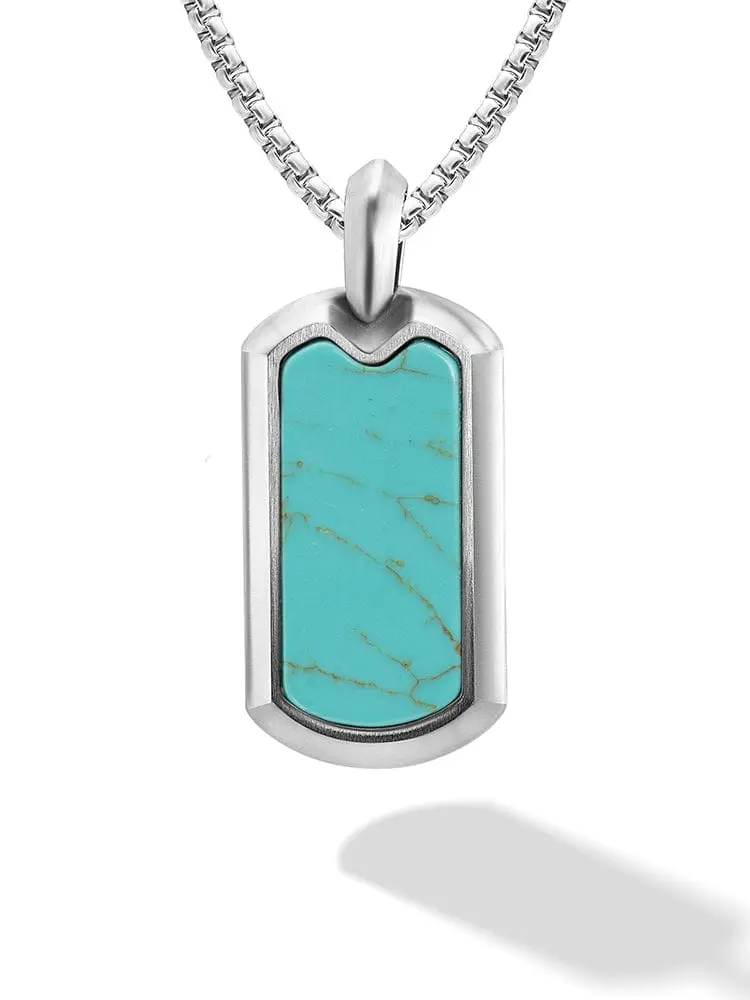 RTZN Turquoise Dog Tag Pendant Necklaces for Men