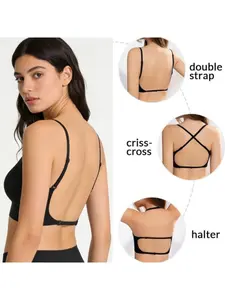 V-Neck Strapless Seamless Adjustable Shoulder Bra, Daily Basic Everyday Sleep Bra, Wireless Low Back Bra, Comfortable and Stylish Lingerie
