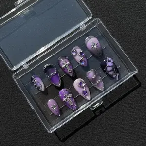 Purple Gothic Cross Press On Nails – Rhinestone Punk Nail Set