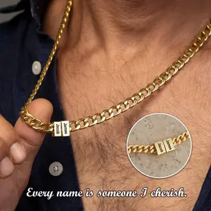 AS973 Stainless Steel Multi-Name Engraved Beaded Pendant Necklace, Personalized Custom Name Father's Day Gift for Men