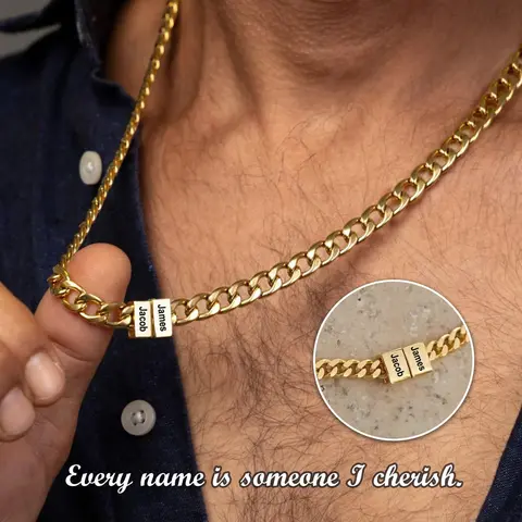 AS973 Stainless Steel Multi-Name Engraved Beaded Pendant Necklace, Personalized Custom Name Father's Day Gift for Men