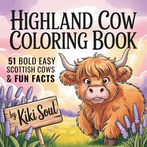Highland Cow: 51 Cute Bold and Easy Scottish Cows Coloring Book for Kids and Adults. (Animal Fun Book with Facts | Gift for Kids | Stocking Stuffers), Paperback