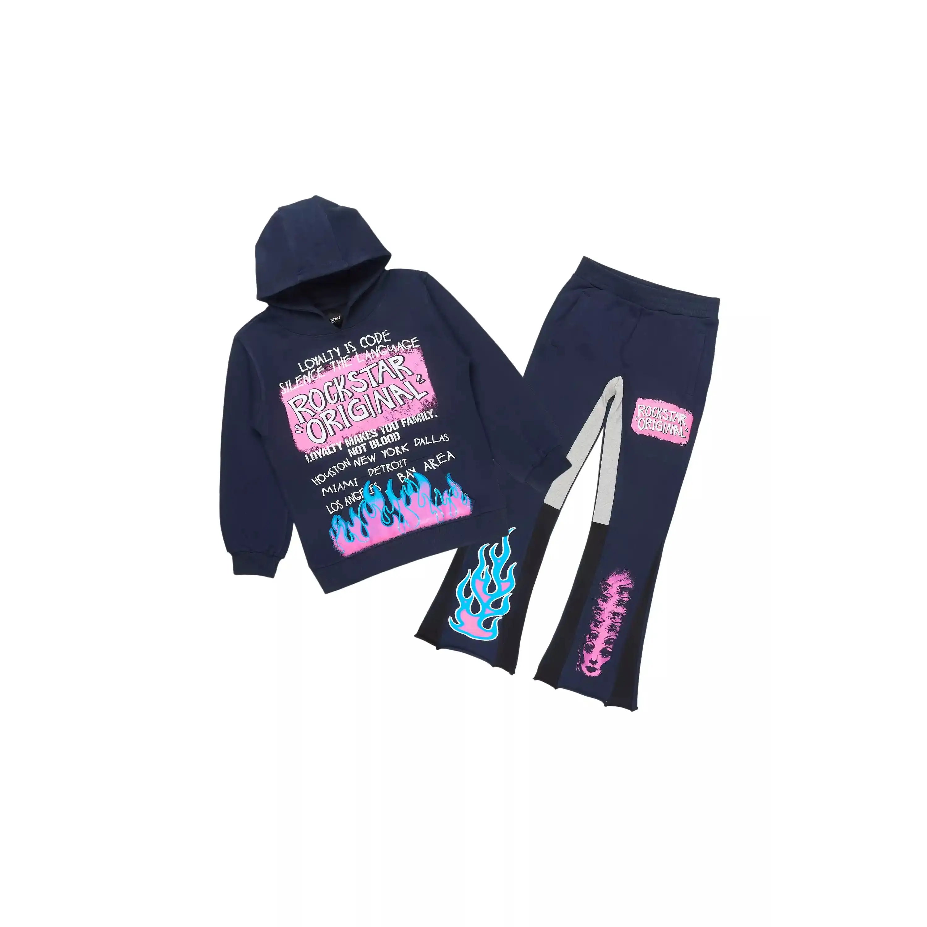 Boys Beno Navy/Pink Stacked Flare Track Set