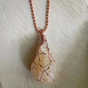 Citrine Raw Natural Stone Copper Aluminum Wire Wrapped Pendant