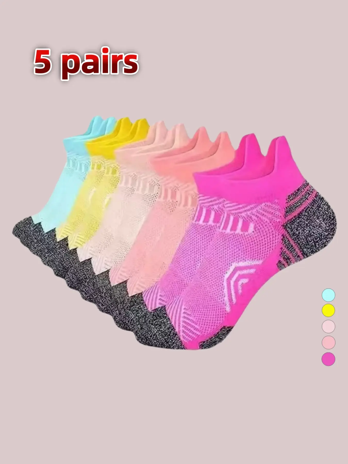 5 Pairs of Unisex Ankle Socks, 95% Polyester & 5% Spandex Knitted Fabric, Breathable & Sweat-Absorbent, Thin Style for Spring/Summer/Fall, Anti-Chafing Sports Fit Socks for Football & Basketball, Sock Set, Athletic Sock, Active Socks
