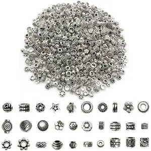 600 Pcs Bracelet Spacer Beads, Silver Bulk Random Styles Loose Spacer Metal Charm for Necklace, Earring Making DIY Jewelry Accessories