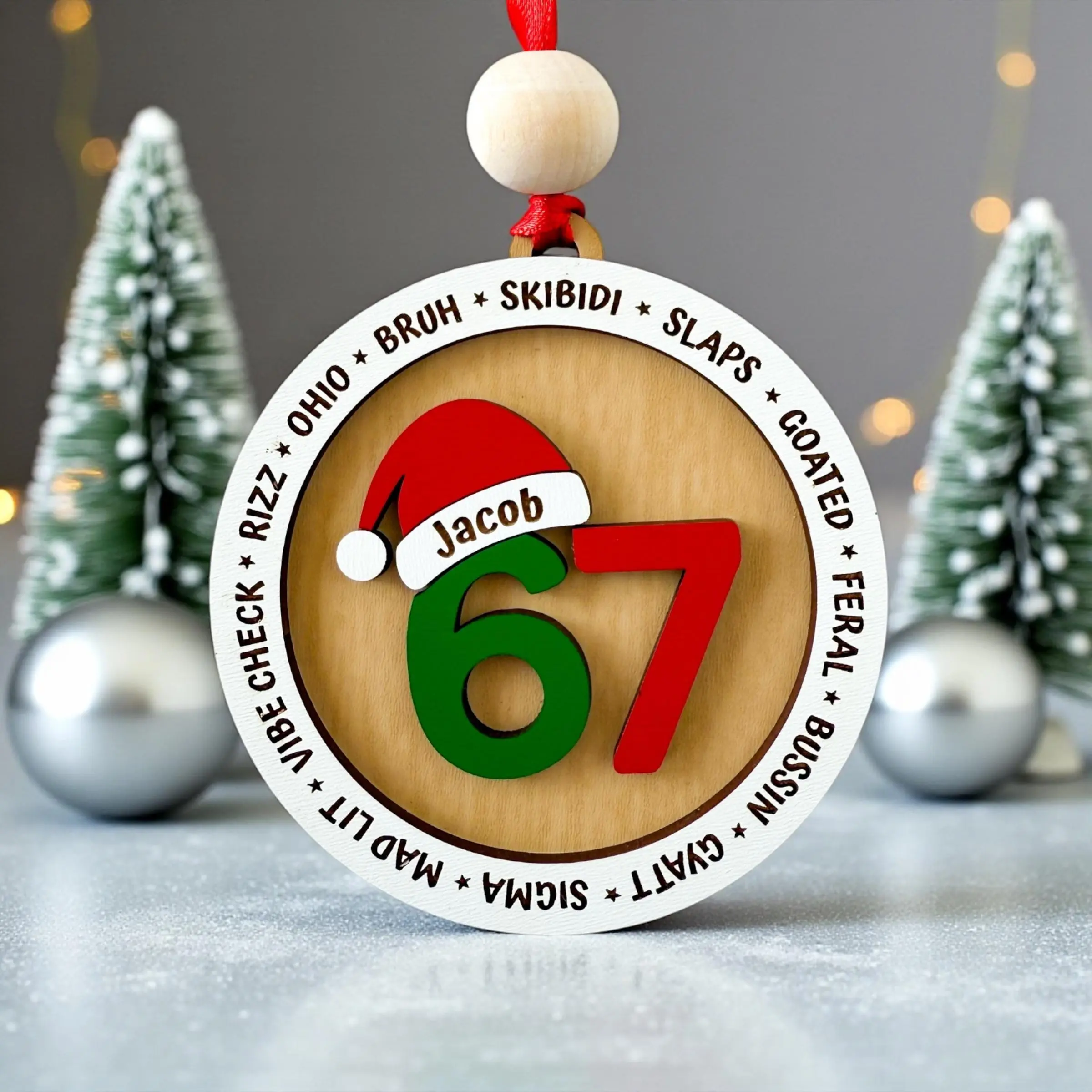 Custom 67 Ornament, Personalized Six Seven Christmas Stocking Stuffers for Teens, Funny Teens Christmas Gifts, Gen Z Slang Skibidi Decor