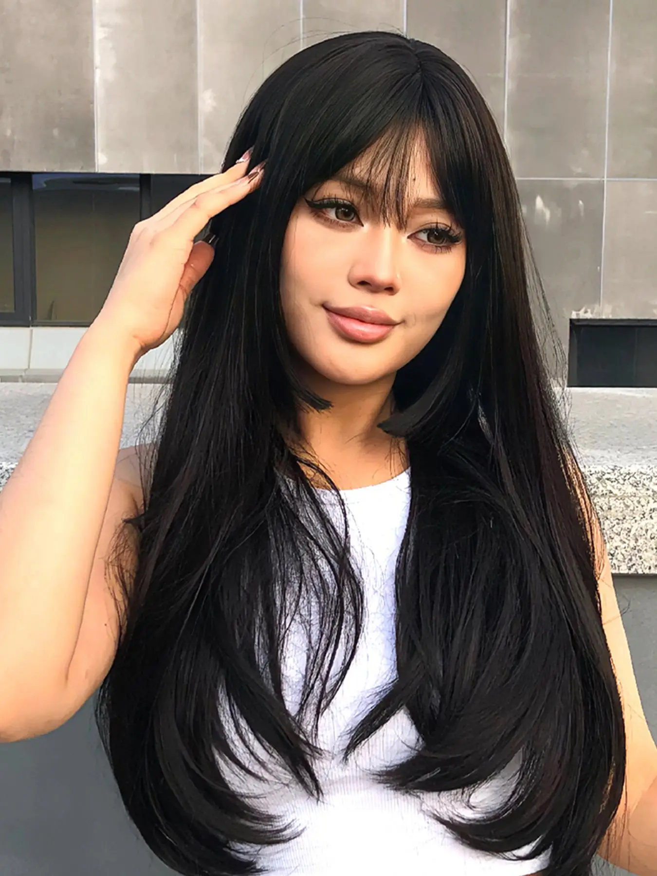 Women's 26 Inch Black Long Straight Wigs with Bangs, Gorgeous Fluffy Wigs for Party, Elegant All-match Fashion Head Accessories for Daily Wear