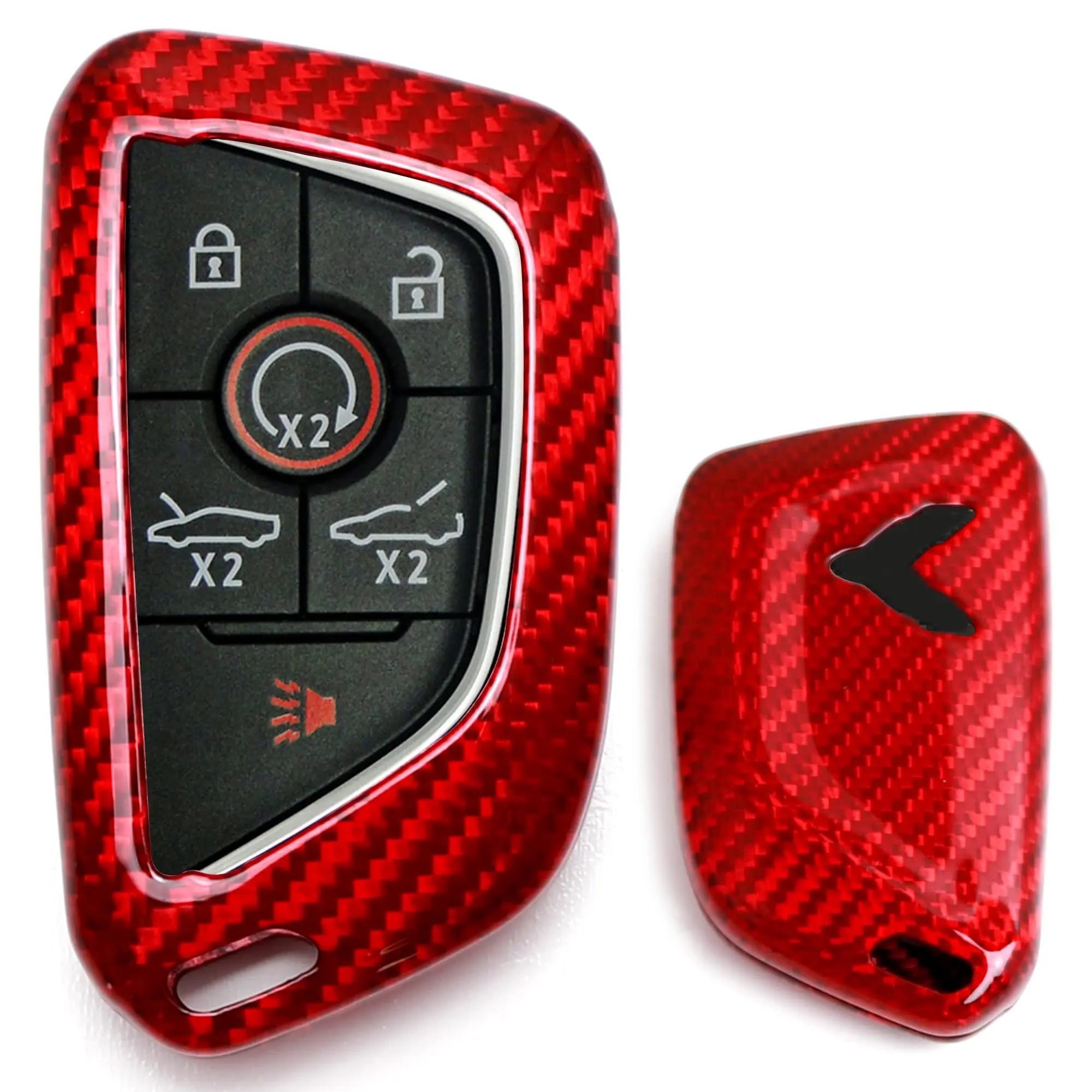 iJDMTOY Real/Genuine Gloss Red Carbon Fiber Key Fob Shell Cover, For Chevrolet 2020-up C8 Corvette Stingray Smart Key