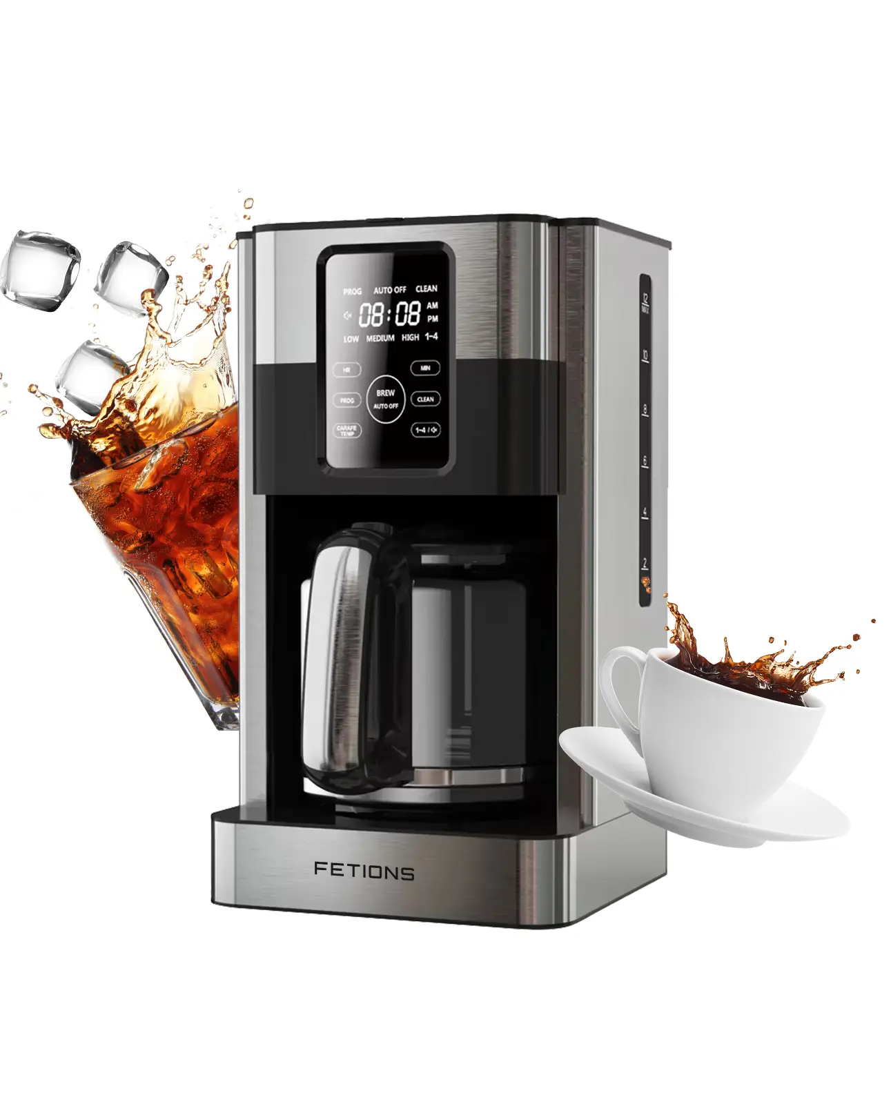12-Cup Stainless Steel Coffee Maker for Home Office, Programmable Timer, LED Screen, Glass Carafe, Auto Shut-Off, Anti-Drip System, Reusable Filter