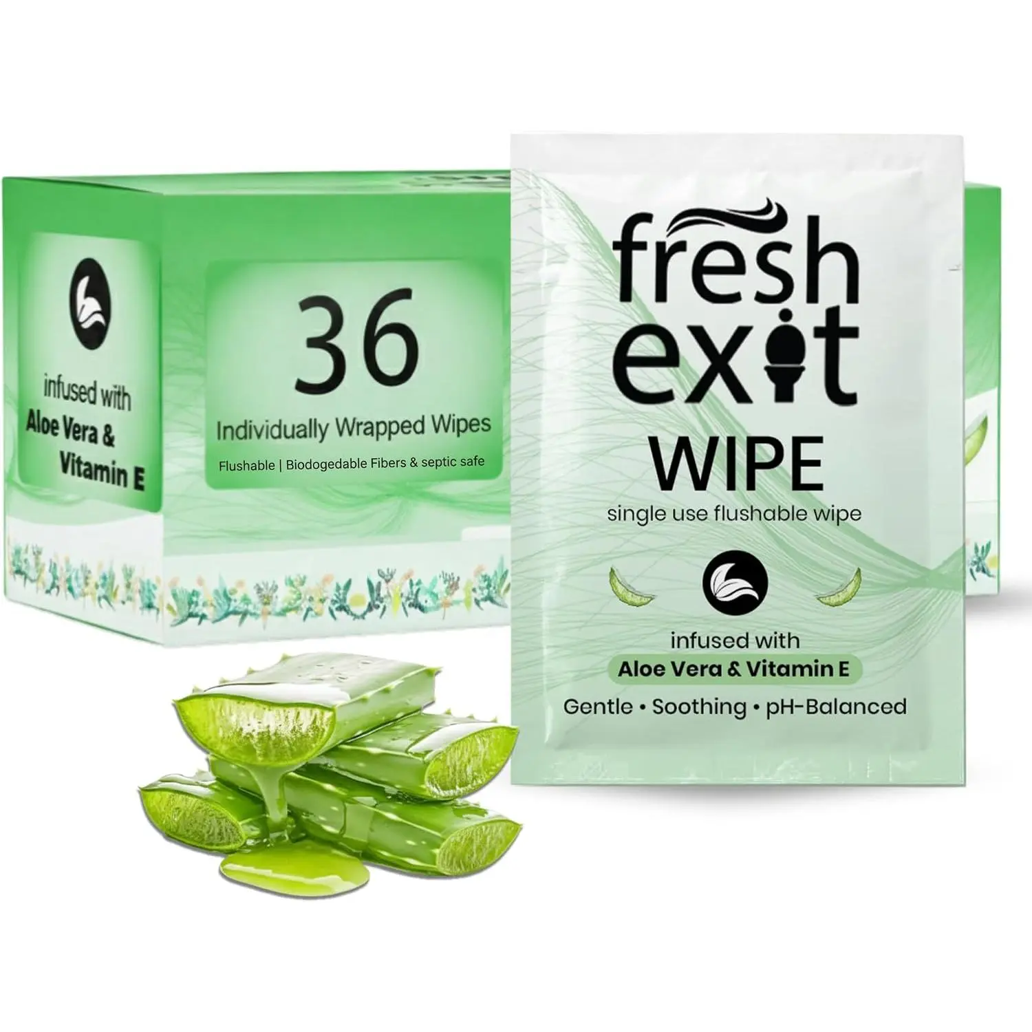 Fresh Exit Fresh Wipes | Flushable Personal Hygiene Wipes | Individually Wrapped Adult Cleansing Wipes | Gentle Daily Freshness | 36 Count