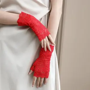 Summer Outdoor Women Half Fingers Mesh Lace Gloves Female Elegant Dance Driving UV-proof Sun Protection
