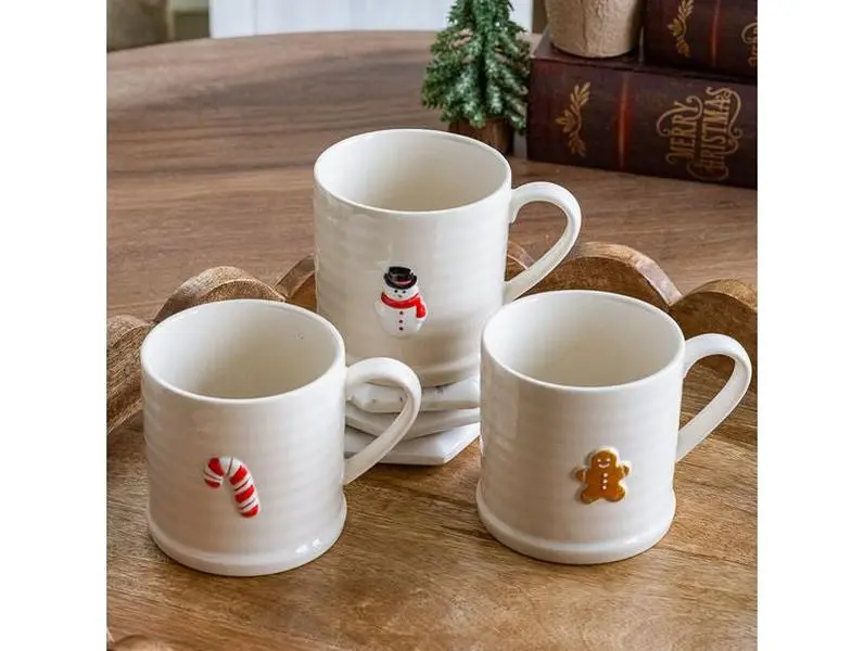 Embossed Ceramic Holiday Mugs