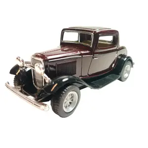 KINSMART 1932 Ford 3-Window Coupe Diecast 1:34 Scale Model with Openable Doors and Pull-Back Action in Burgundy Color - Remote Control Truck