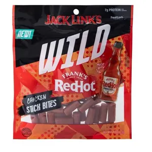 Jack Link's Wild Mini Chicken Sticks Made with Frank's RedHot Flavor – 7g of Protein Snacks, On The Go Snacking, Keto & Paleo Snack, Carnivore Diet Ready, truck driver snacks