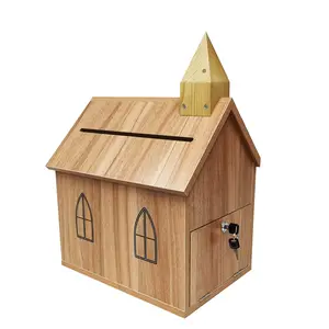FixtureDisplays® Engineered Wood Tithes Offering Donation Box with Christian Cross, Church, Collection Boxes, Charity Boxes 14.5 X 10.4 X 20.3", Anti-Fishing, Requires Simply Assembly 21397-NF