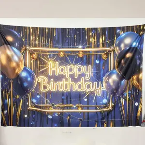 Happy Birthday Balloon Pattern Background Banner, 1 Count Birthday Party Decoration Backdrop, Shimmer Wall Backdrop, Wall Hanging Backdrop, Wall Decoration for Home Living Room Bedroom Garden, Ornaments, Party Decorations Banners