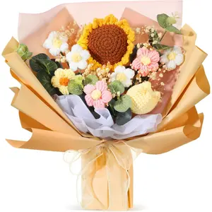 Crochet Bouquet Finished Artificial Knitted Bouquet Birthday Wedding Mother's Day Graduation Thanksgiving Christmas Valentine's Day Gift Home Decoration (Sunflower, Orange) Decorative Fruit flower bouquets crochet flower bouquet flower bouquets