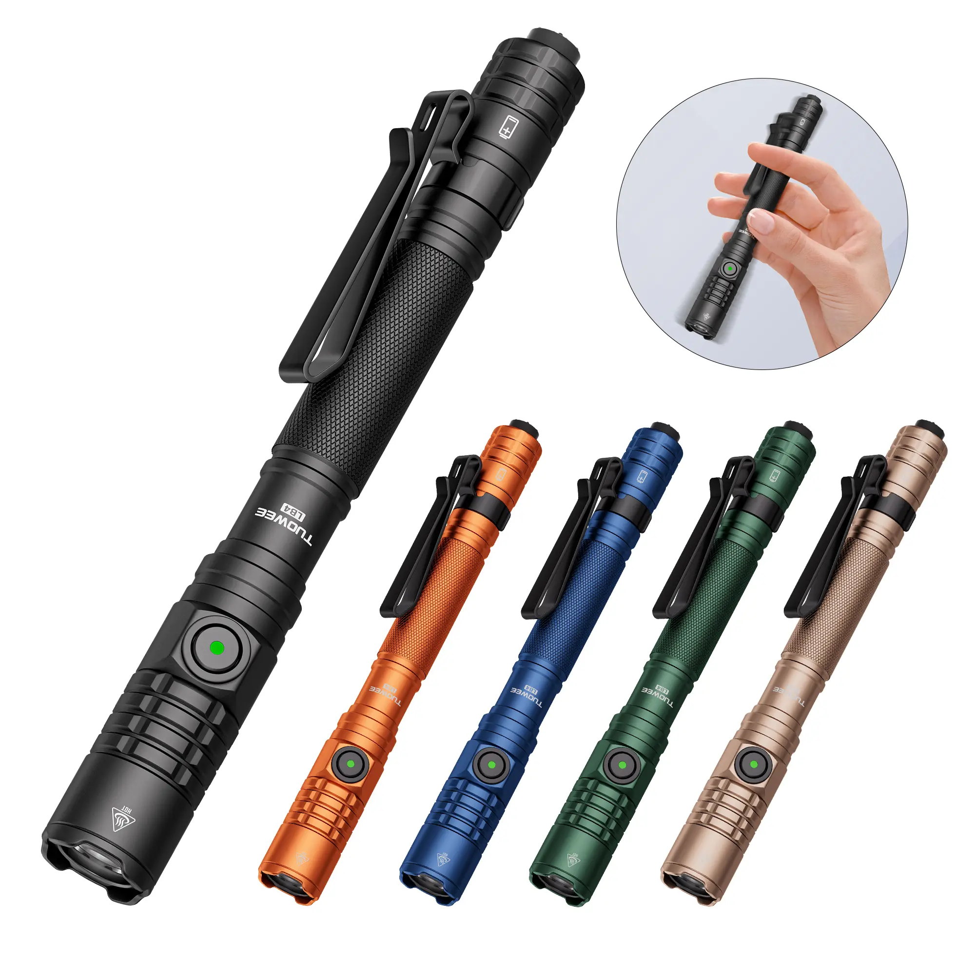 PASIION 1000LM Rechargeable LED Flashlight, Tactical Tail Switch, USB-C Charging, Pocket Clip for EDC, Camping, Hiking, Emergency