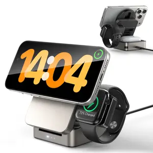 ZEEHOO 3-in-1 Foldable Magnetic Wireless Charging Station, Qi2 Certified 15W Fast Charger Stand for iPhone 17/16/15/14/13/12 Series, Apple Watch & AirPods, Compact Travel Dock with 30W Adapter, FoldTrack Perfect Christmas Gift for Apple Users