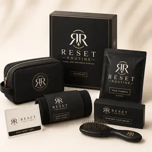 Reset Routine Starter Kit for Men | Face Towels, Exfoliating Body Towel, Grooming Brush, Travel Pouch