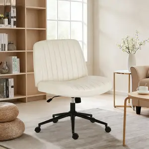 Teddy Fabric Criss Cross Chair Wide Armless Swivel Adjustable Wheels Home Office Vanity Chair