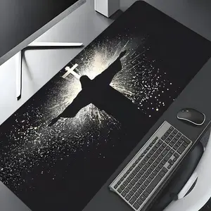 Jesus & Cross Illuminated Design Large Gaming Mouse Pad, Keyboard Mouse Pad, Washable Rubber, Non-Slip, Multi-Size, Ideal for Home Office, Great Gift